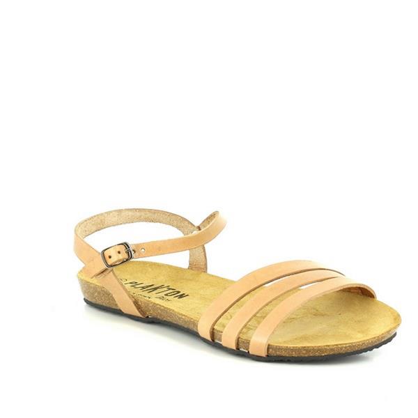 A captivating image showcasing Plakton's Beige Women's Sandals. The crisscrossing straps add contemporary poise to this streamlined sandal, while the cork footbed promises comfort. Crafted with premium vegan leather, these sandals are perfect for elevating your summer wardrobe with style and sophistication.